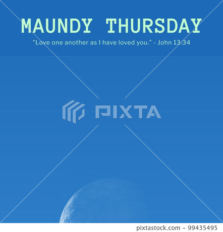 Composition of maundy thursday text and copy space with globe on blue background 99435495