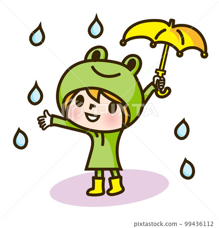 child in rain and frog costume child in rain and frog costume 99436112