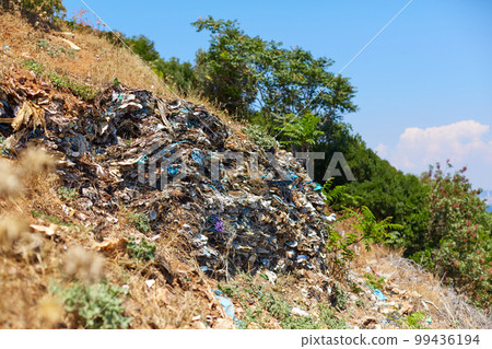 a big old mountain of garbage on the island of Buyukada in Turkey 99436194