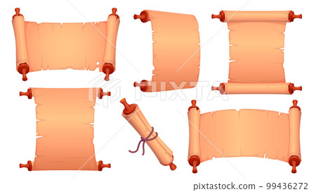 Cartoon set of old parchment scrolls 99436272