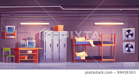 Secret underground safety shelter room interior Secret underground safety shelter room interior 99436363
