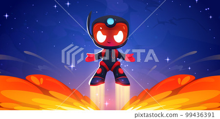 Cosmonaut takeoff in flame. Space game background 99436391