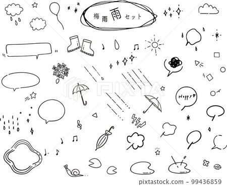 Rainy season-hydrangea and cute frame headline hand-drawn simple black and white set vector material Rainy season-hydrangea and cute frame headline hand-drawn simple black and white set vector material 99436859