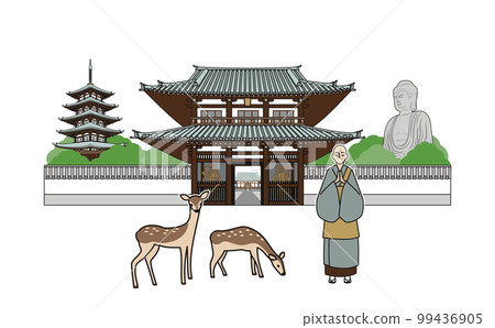 Illustration of the scenery of a temple with an outline 99436905