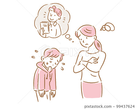 與其他孩子相比,年輕母親責罵男孩 與其他孩子相比,年輕母親責罵男孩 99437624