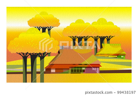 油畫風格美麗的日本山村風景與古老的民居 油畫風格美麗的日本山村風景與古老的民居 99438197