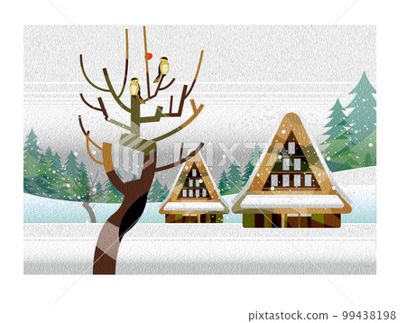 Oil painting style Beautiful Japanese mountain village scenery with old folk houses 99438198
