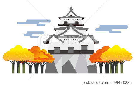 National Treasure Hikone Castle. Autumn and yellow leaves park and scenery with a view of the castle 99438286