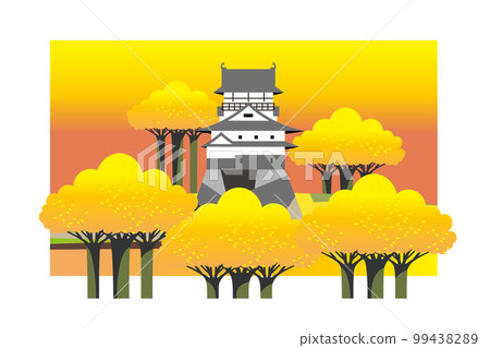 犬山城公園和城堡的景色，秋葉和黃葉 99438289