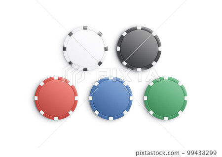 Blank colored plastic round chips mockup, top view Blank colored plastic round chips mockup, top view 99438299