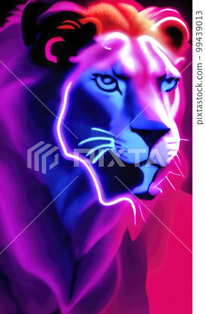 close up portrait of lion with cartoon effect. 99439013