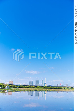 ``Saitama Prefecture'' Minuma Rice Fields Saitama Shintoshin reflected in rice fields during rice planting season 99439160