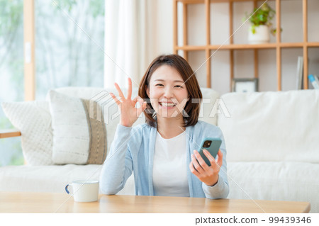 一位中年婦女拿著智能手機 OK 99439346