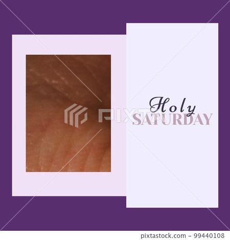 Composition of holy saturday text and copy space over skin and purple background 99440108