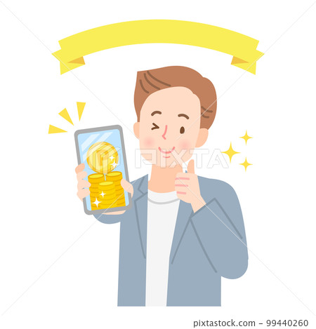 Illustration material of a smiling man using a smartphone 99440260