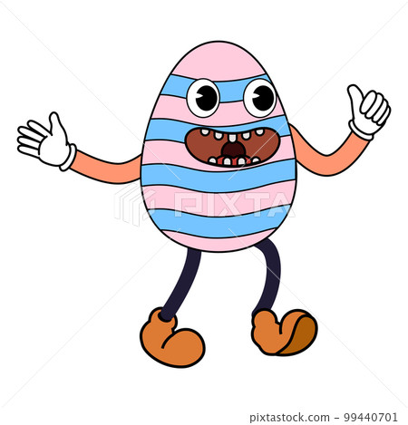 Easter egg groovy cartoon vintage style, Happy Easter. Characters egg 99440701