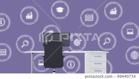 Image of business icons over office 99440734