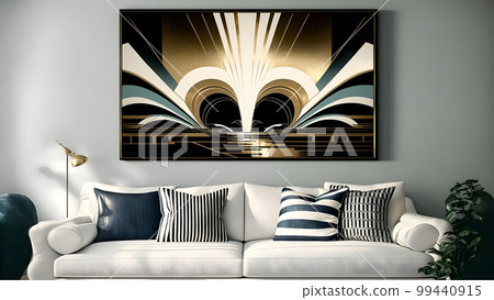 abstract art deco art painting in in black and gold colors on the wall in a interior, neural network generated art abstract art deco art painting in in black and gold colors on the wall in a interior, neural network generated art 99440915