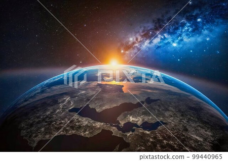 Sunset in Space on Earth Horizont. Generative AI 99440965