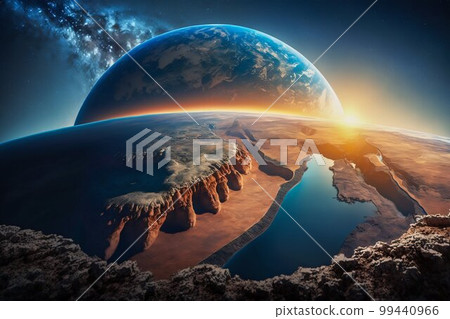 Sunset in Space on Earth Horizont. Generative AI 99440966