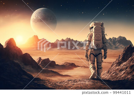 Astronaut Tourist Colonizer on other Planet. Generative AI 99441011