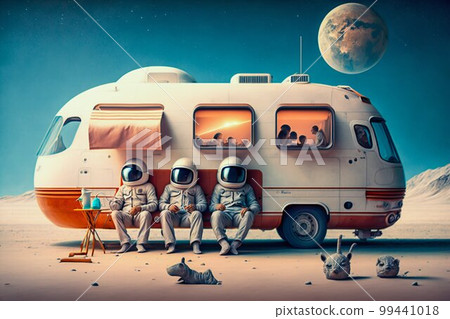 Family Astronauts Tourists Colonizers Vacation Trip on other Planet. Generative AI Family Astronauts Tourists Colonizers Vacation Trip on other Planet. Generative AI 99441018
