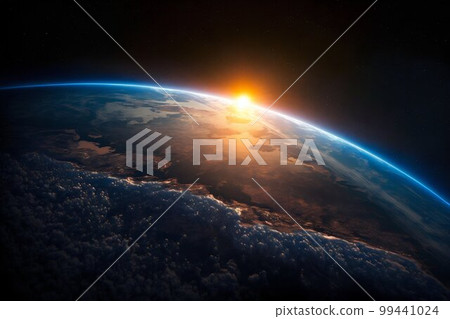 Sunset in Space on Earth Horizont. Generative AI Sunset in Space on Earth Horizont. Generative AI 99441024
