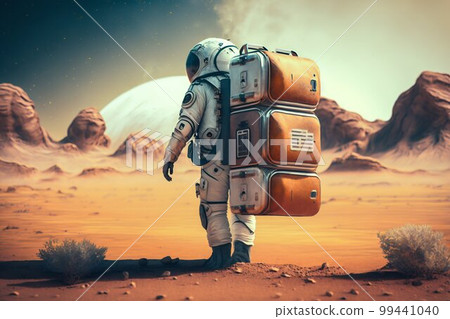 Astronaut Tourist Colonizer on other Planet. Generative AI 99441040