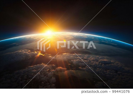Sunset in Space on Earth Horizont. Generative AI Sunset in Space on Earth Horizont. Generative AI 99441076