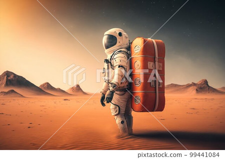 Astronaut Tourist Colonizer on other Planet. Generative AI 99441084