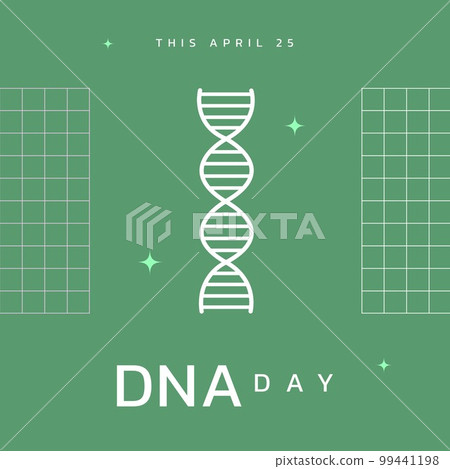 Composition of dna day text over dna strand on green background Composition of dna day text over dna strand on green background 99441198