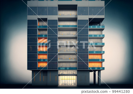 Contemporary apartment building, modern architecture, retail base, seven floors with large windows, neural network generated art 99441280