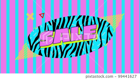 Sale graphic on pink and turquoise striped background 99441627