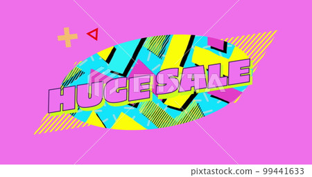 Huge sale graphic in colourful oval on pink background 99441633
