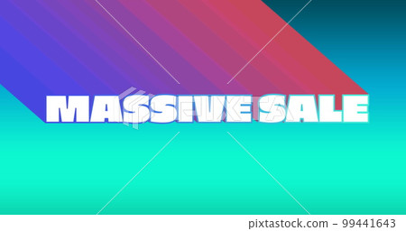 Massive sale graphic with colourful trails on bright turquoise background 99441643