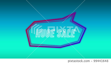 Huge sale graphic in purple speech bubble on blue background Huge sale graphic in purple speech bubble on blue background 99441648