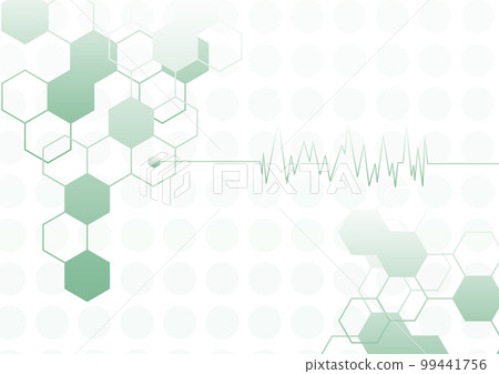 Moss green medical image Hexagonal geometric pattern and electrocardiogram heart rate monitor Medical background material 99441756