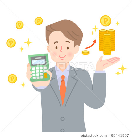 Image illustration of a man calculating with a calculator about poi 99441997
