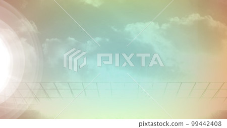 Composition of net with spots of light and clouds on sky with green tint Composition of net with spots of light and clouds on sky with green tint 99442408