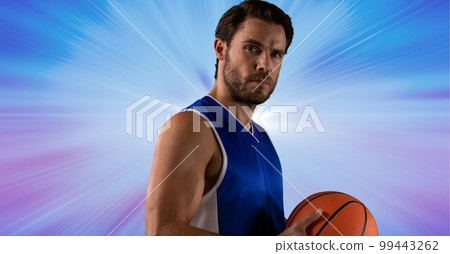 Composition of male basketball player holding basketball with copy space Composition of male basketball player holding basketball with copy space 99443262