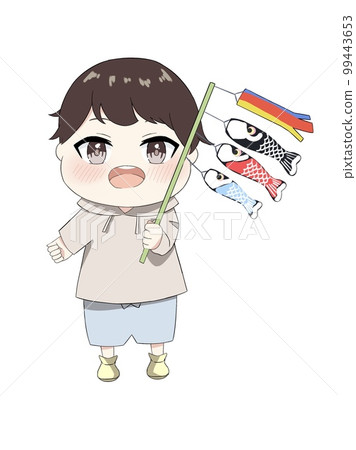 child with carp streamer child with carp streamer 99443653
