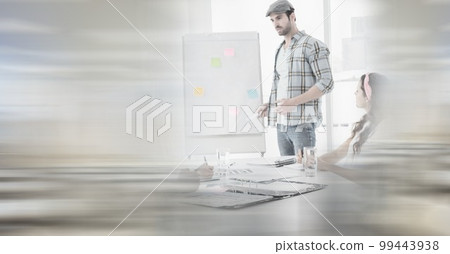 Composition of happy diverse business team in meeting room with double exposure Composition of happy diverse business team in meeting room with double exposure 99443938