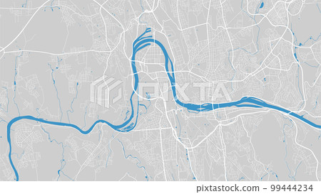 Vltava river map, Prague city, Czech Republic. Watercourse, water flow, blue on grey background road map. Vector illustration. Vltava river map, Prague city, Czech Republic. Watercourse, water flow, blue on grey background road map. Vector illustration. 99444234