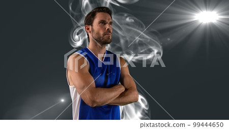 Composition of male basketball player with arms crossed with copy space 99444650