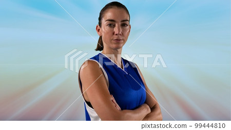 Composition of female basketball player with arms crossed with copy space 99444810