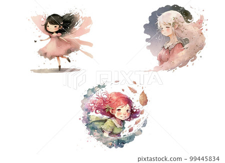 Set with fairies in watercolor style. Isolated vector illustration 99445834