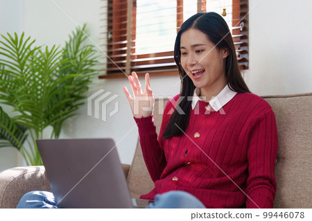 Business people have business meeting via video call by laptop. meeting, discussing online concept. Business people have business meeting via video call by laptop. meeting, discussing online concept. 99446078
