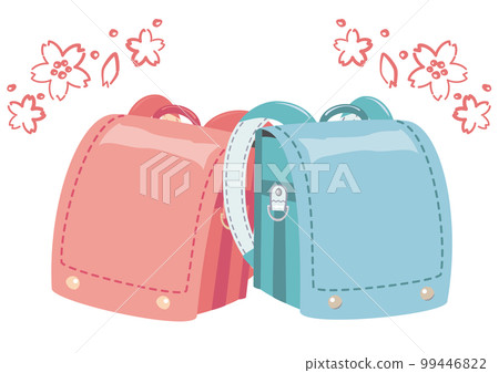 Illustration of a pink and light blue school bag 99446822