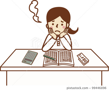 A woman who puts on the books and sighs. A woman who puts on the books and sighs. 99446896