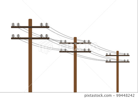a wooden pole with high voltage wires on a white background vector illustration of an electrician a wooden pole with high voltage wires on a white background vector illustration of an electrician 99448242